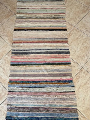 Vintage handmade rag rug runner 221x74cm used