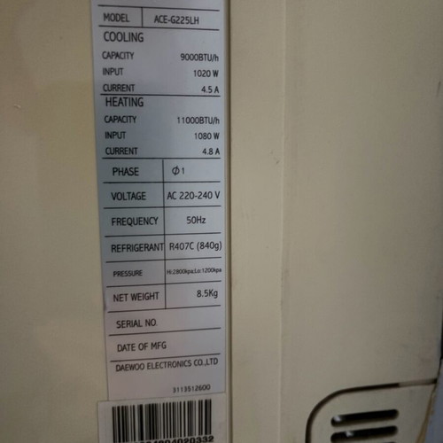 Daewoo air conditioner 9000 BTU
