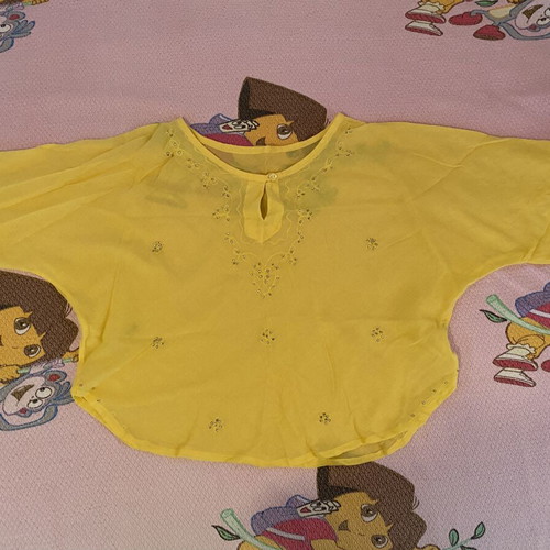 Yellow Embroidered Batwing Top 100% Cotton like new