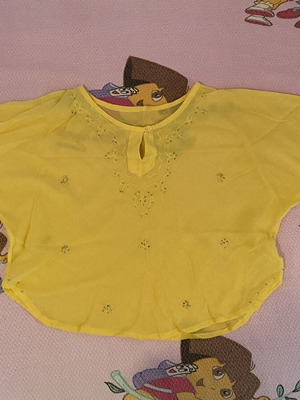 Yellow Embroidered Batwing Top 100% Cotton like new
