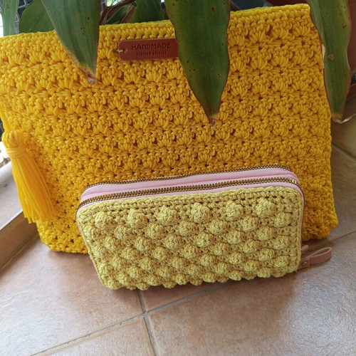 Knitted yellow clutch bag handmade, new