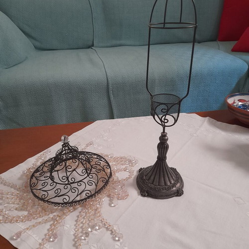 Vintage metal candlestick with transparent beads