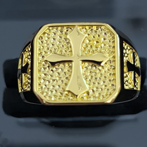 Men's ring cross gold tone statement ring new