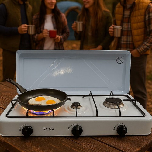 Yatech Campingaz portable gas stove triple tabletop burner white new