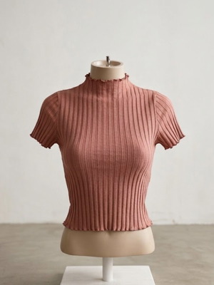Ribbed short-sleeve top like new, dusty rose, size L