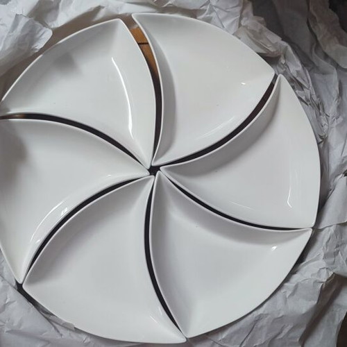 White porcelain nut bowl set of 6 with rotating bamboo base