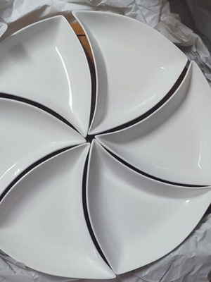 White porcelain nut bowl set of 6 with rotating bamboo base