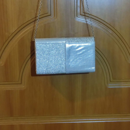 Evening clutch bag gold glitter with chain