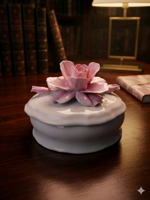 Nuova Capodimonte porcelain jewelry box with pink rose