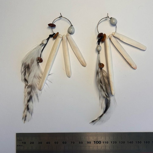 Artisan Sea Urchin & Feather Earrings like new from New Caledonia