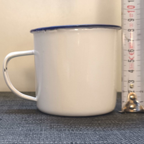Vintage enamel coffee set with original box, pot and 4 mugs