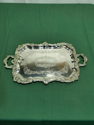 Silver-plated tray with bronze border used, 1970s vintage