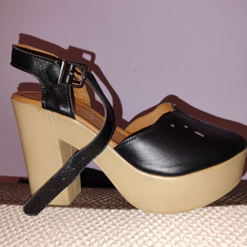 Platform sandals from genuine leather new, black, handmade