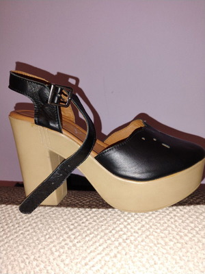 Platform sandals from genuine leather new, black, handmade