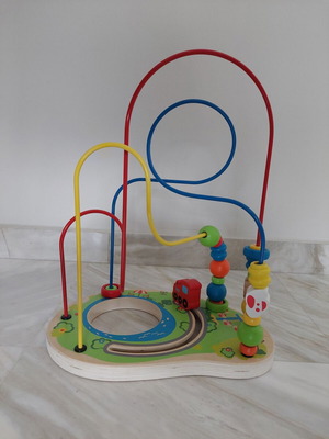 Hape wooden labyrinth like new with wooden beads and rings