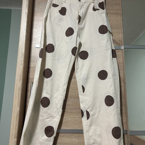 Polka Dot Summer Jeans Pants size L, new, white and brown