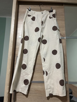 Polka Dot Summer Jeans Pants size L, new, white and brown