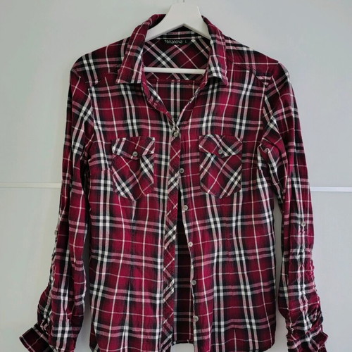 Women's checked shirt used, burgundy with white and black, size L Terranova