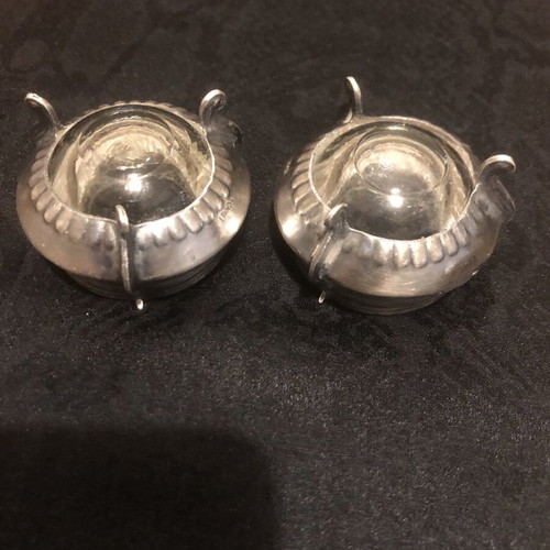 Set of 2 vintage Russian silver-plated salt pepper or caviar bowls used