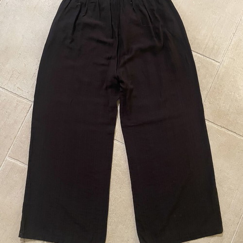 Black wide-leg pants with elastic waist and drawstring, size L-XL