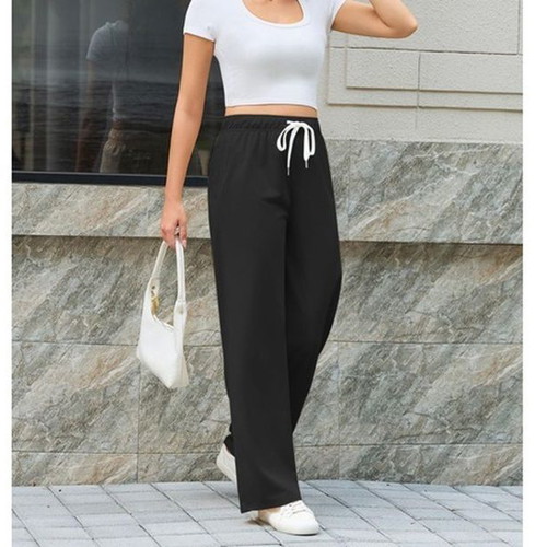 Women's black wide-leg sports pants with high waist, size M