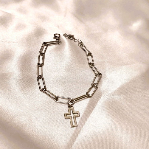Steel bracelet new with silver cross pendant