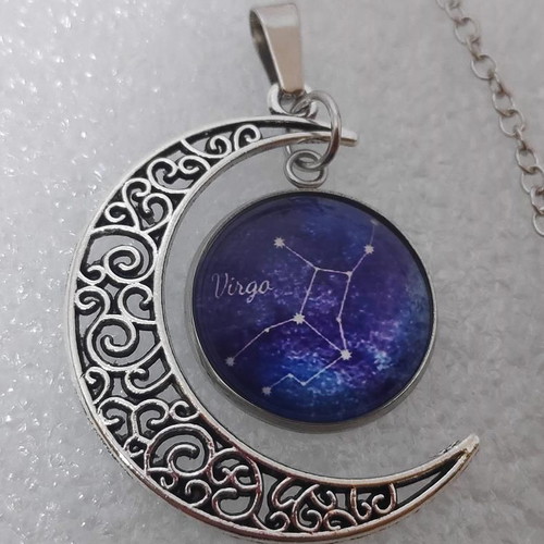 Pendant Virgo Zodiac Half Moon stainless steel like new