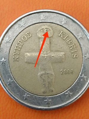 Cyprus 2 Euro 2008 coin used with error