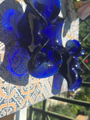 Ashtrays set of 2 in blown blue glass, like new, approx. 20cm diameter