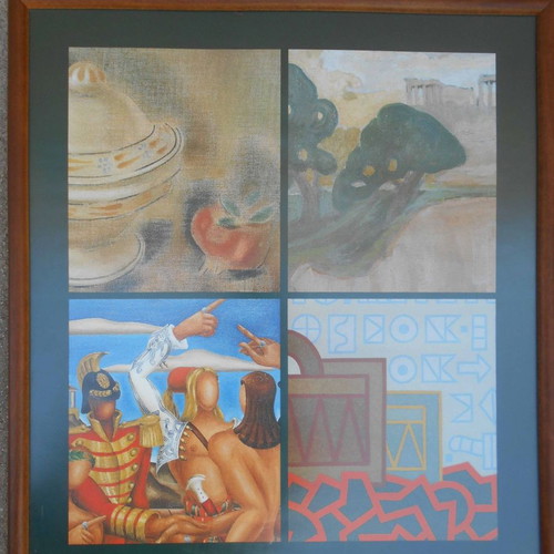 Set of 2 framed art prints in quadriptych, 36x41 cm