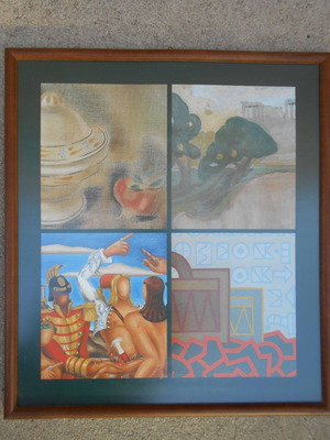 Set of 2 framed art prints in quadriptych, 36x41 cm