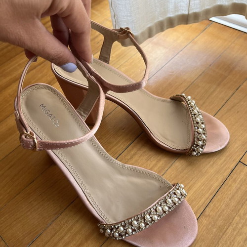 Migato pink satin sandals like new, size 38, pearl decoration