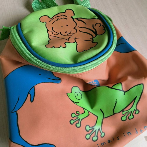 Backpack with ecological label like new, green and orange
