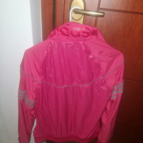 Adidas waterproof jacket with integrated hood on collar, like new, pink, size S