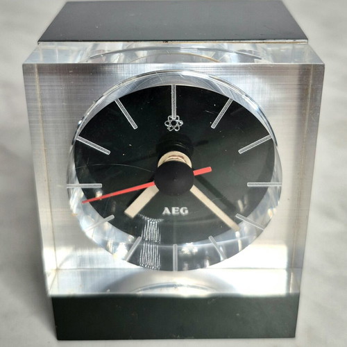 Vintage AEG Table Clock used, Space Age 70s design, Germany
