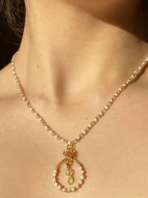 Handmade necklace with beads and brass wire charm made to order, white and gold