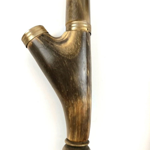 Antique handmade pipe used, horn, bronze and porcelain with deer motif