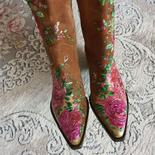 Hand-painted boots new, genuine leather, size 37, brown