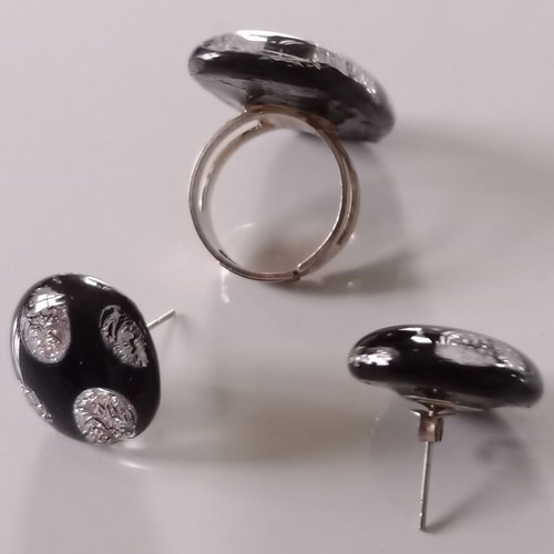 Dichroic glass ring and earrings set new