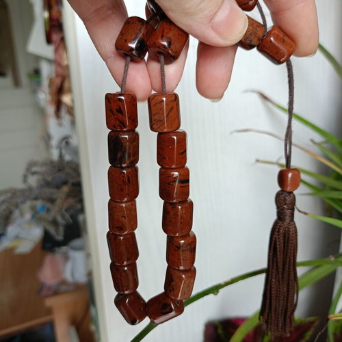 Worry beads made of brown obsidian with tassel new