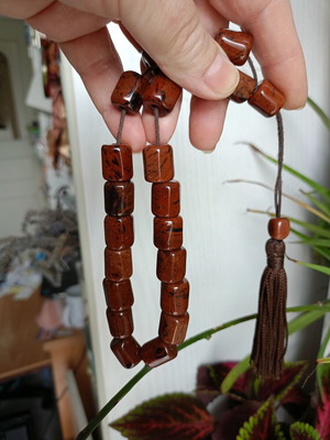 Worry beads made of brown obsidian with tassel new