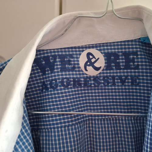 Aggressive men's short-sleeve checked shirt size M like new blue white