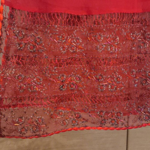 Evening scarf with beads like new, red