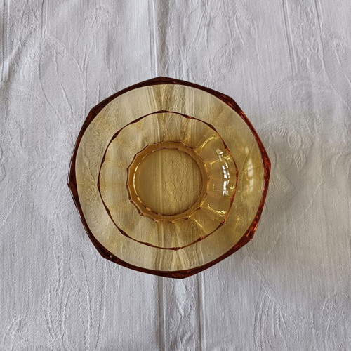 Art Déco vintage glass fruit salad set amber color like new, 11 pieces