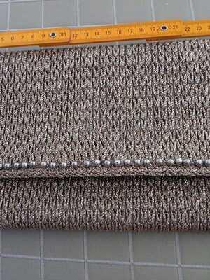 Handmade evening clutch bag with silver pearls, new, gold color