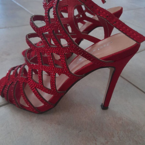 Ideal Shoes red women's sandals with strass like new, size 36, heel 11.5cm