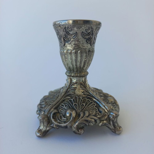 Set of old used small silver-plated candlesticks