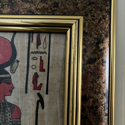 Authentic Egyptian painting on bamboo with hieroglyphs, framed