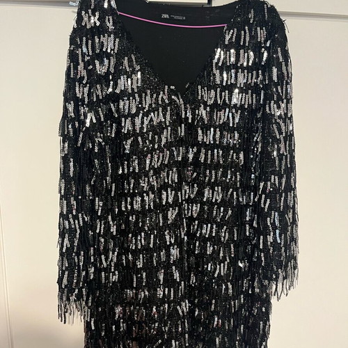 Zara mini dress like new, black with silver sequins, size XXL
