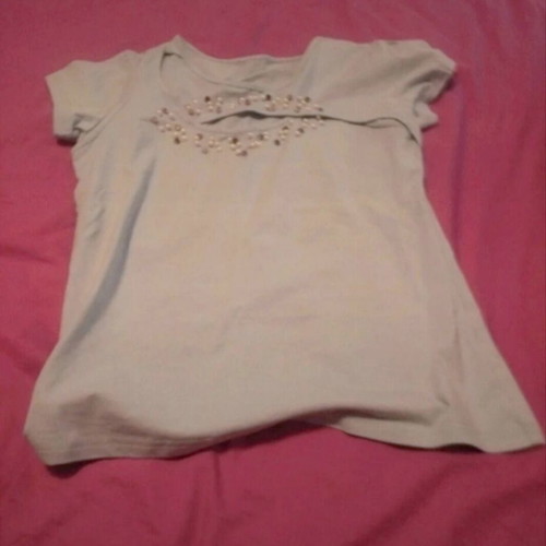 Cotton short-sleeve shirt with pearls turquoise one size new